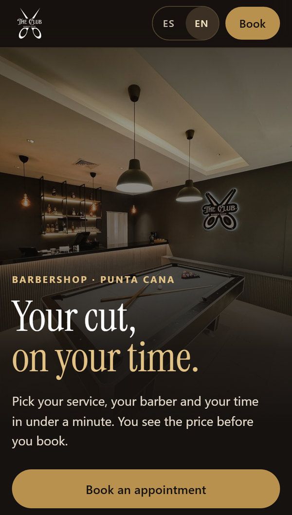 Mockup of The Club Barbershop site on a phone